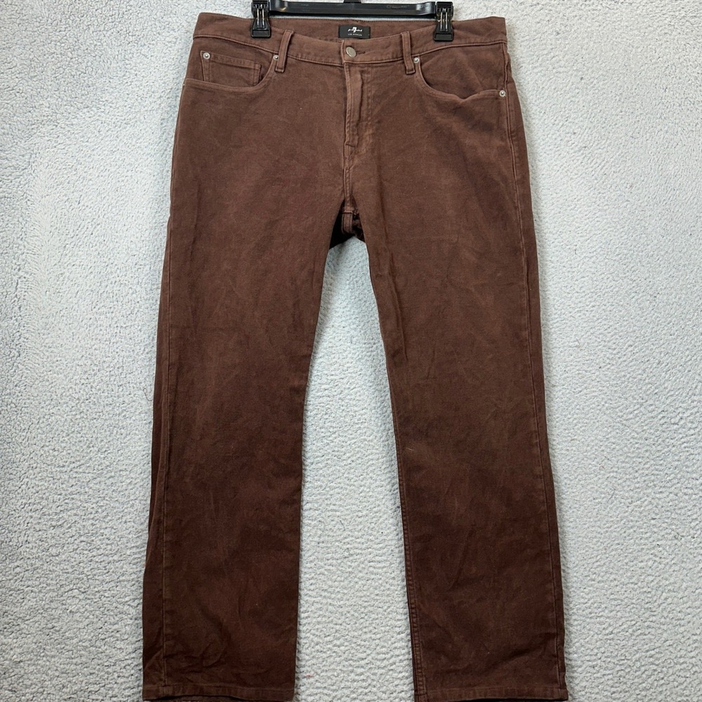 7 For All Mankind Pants Men 36 Straight Leg Brown Sueded Moleskin Chino 5-Pocket